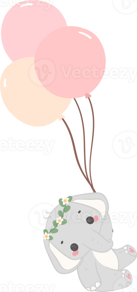 Baby shower elephant, cute elephant with balloons png
