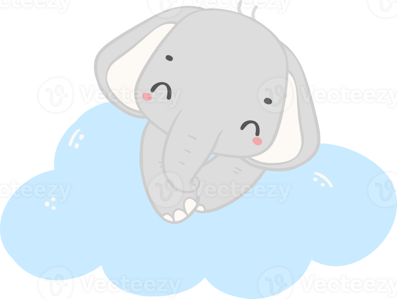 Baby shower elephant, cute elephant boy sleeping on cloud png