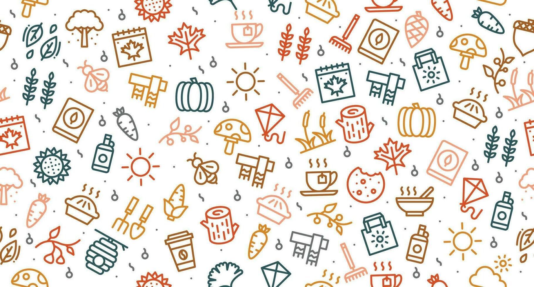 Autumn seamless pattern. Autumn background. Collection autumn icons. Leaves, mushroom, acorn, berries. Vector illustration