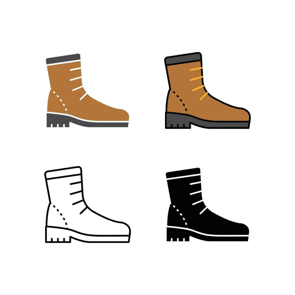 Boot shoes for climbing or adventure. rubber boot, hiking shoes, man shoes or footwear in casual or sporty style. Camping boot line black icon. Vector illustration. Design on white background. EPS 10