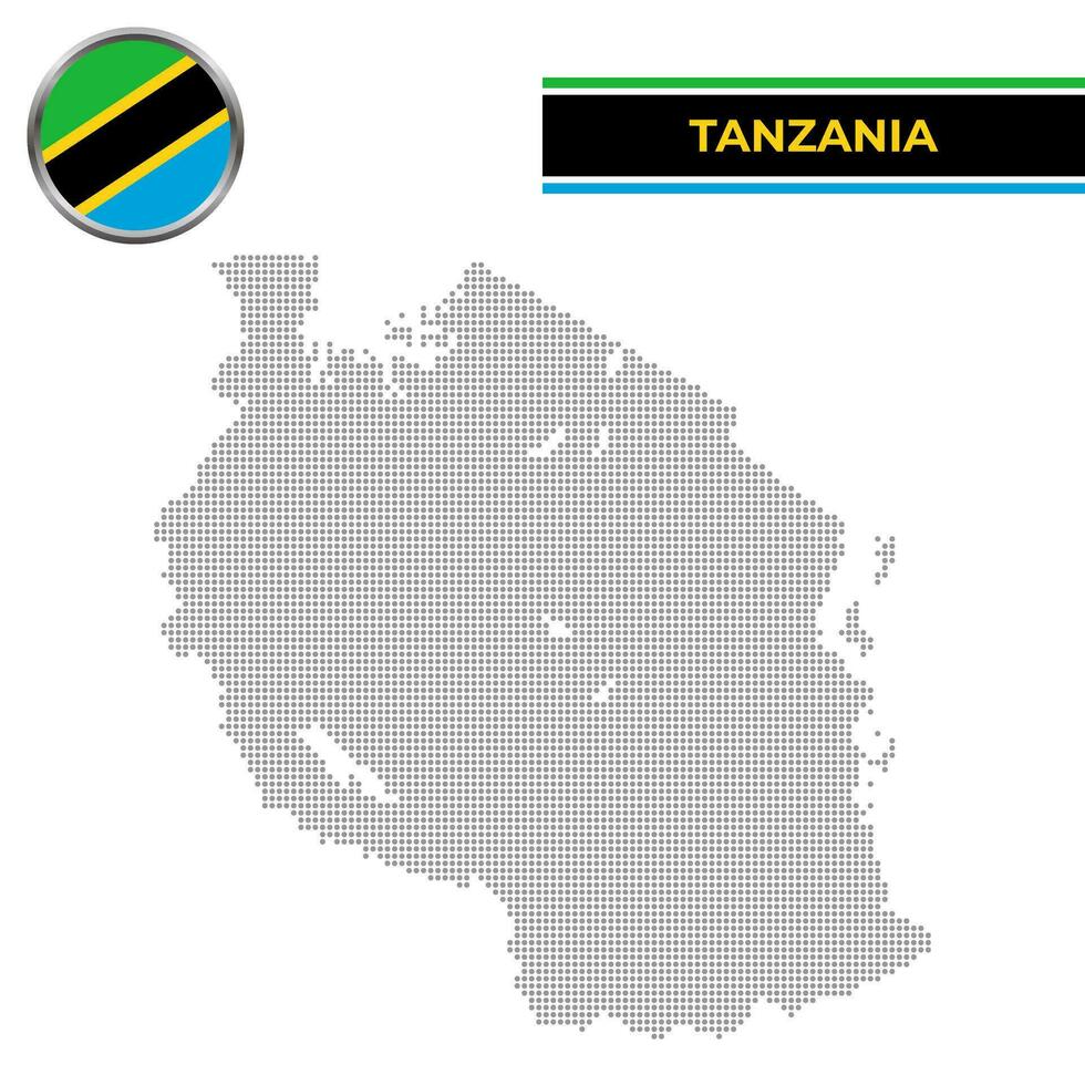 Dotted map of Tanzania with circular flag vector