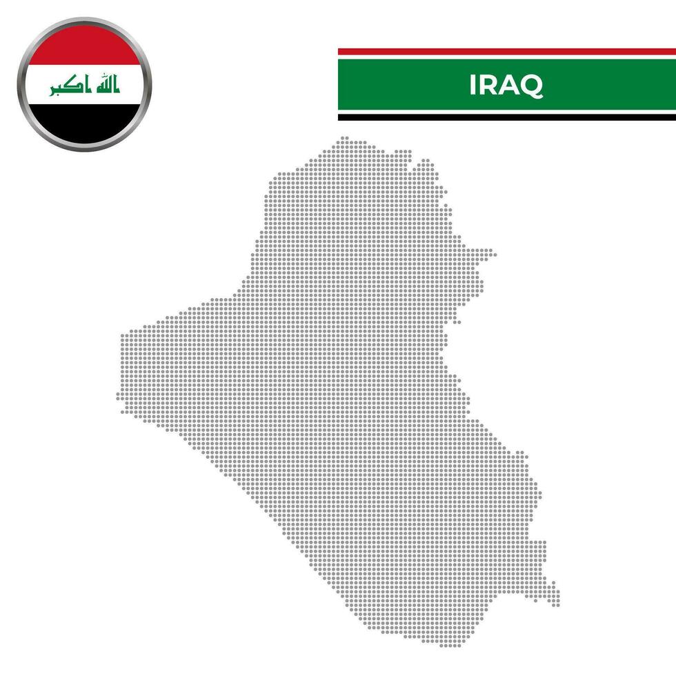 Dotted map of Iraq with circular flag vector