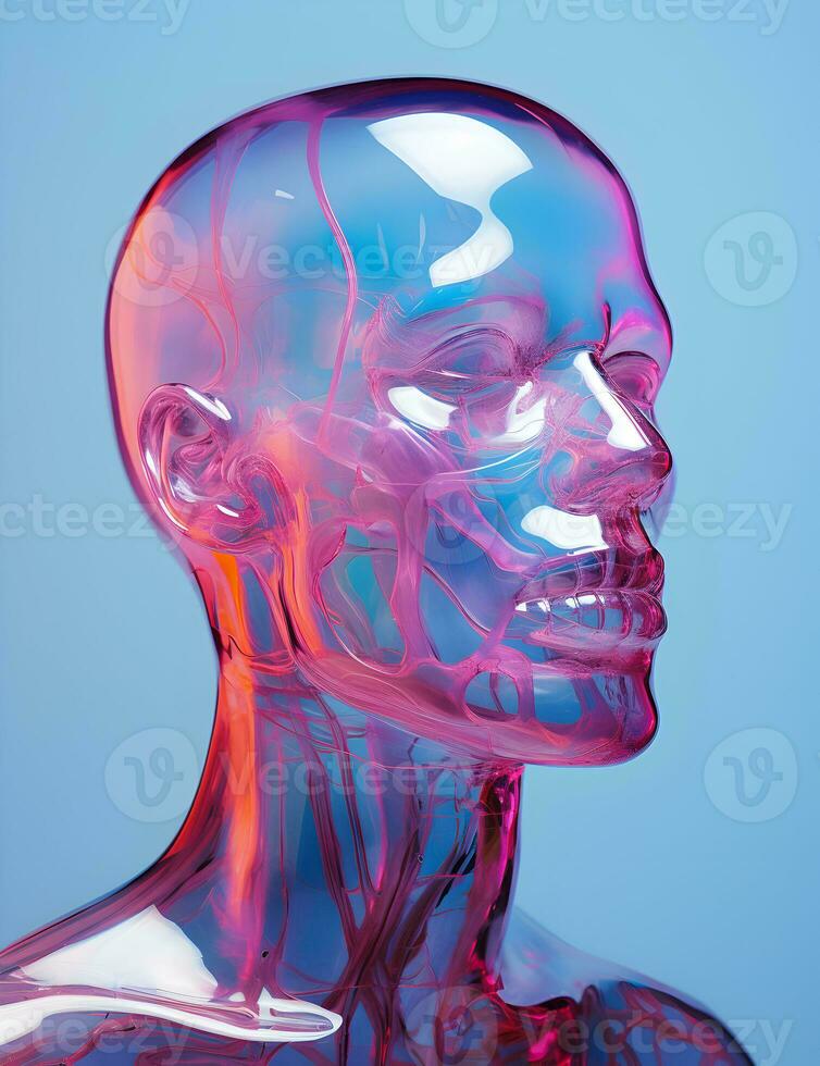 Photo abstract 3d render of a holographic human face ai generative