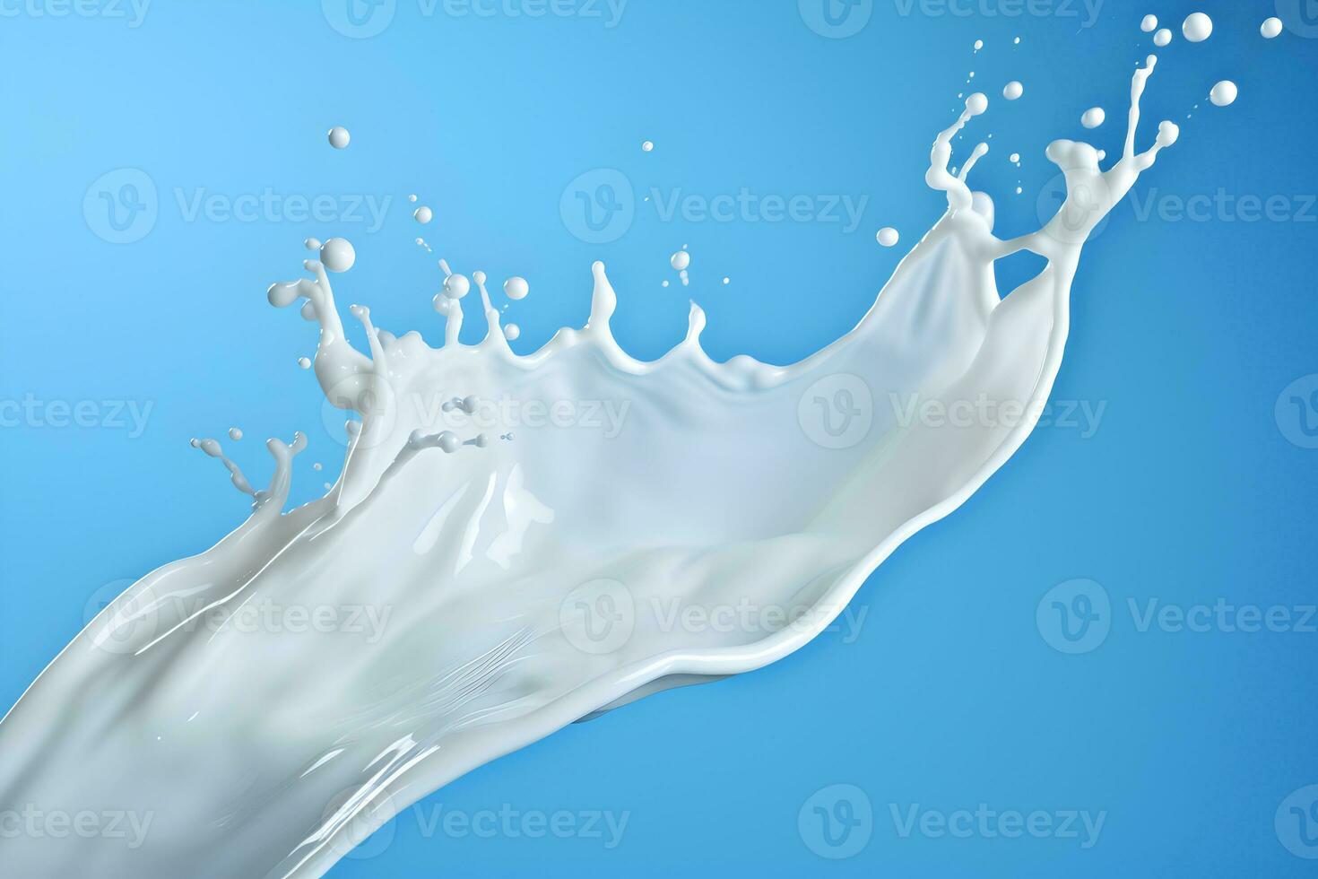 Photo flowing and splashing liquid milk on blue generative ai