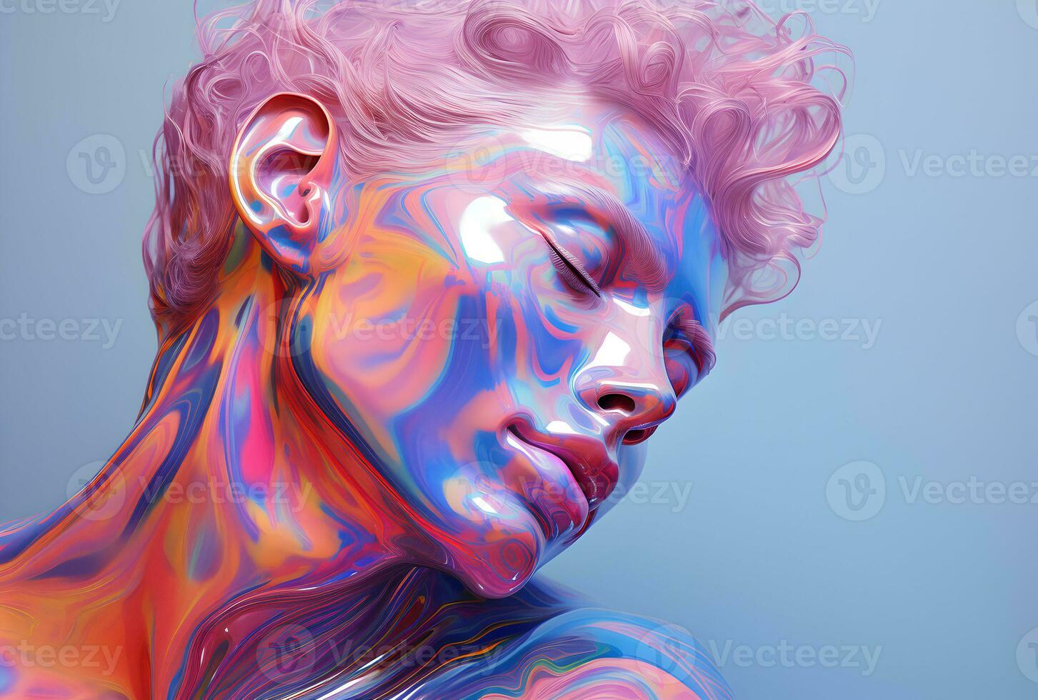 Photo abstract 3d render of a holographic human face ai generative