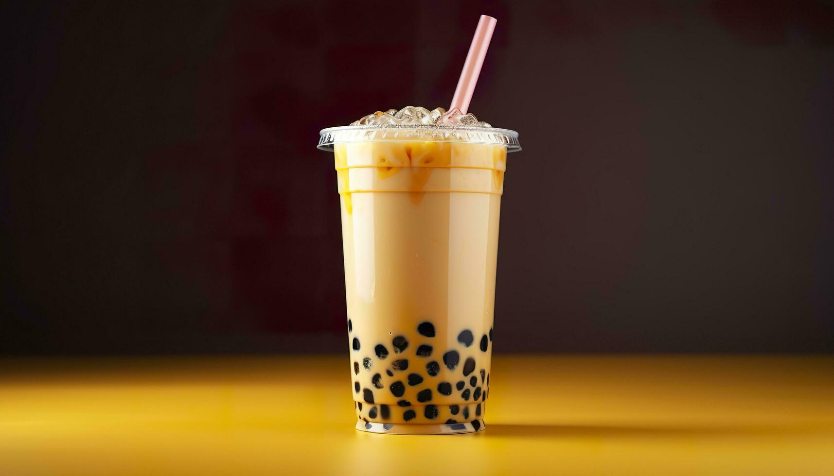 A bubble tea in a plastic cup. Generative AI photo