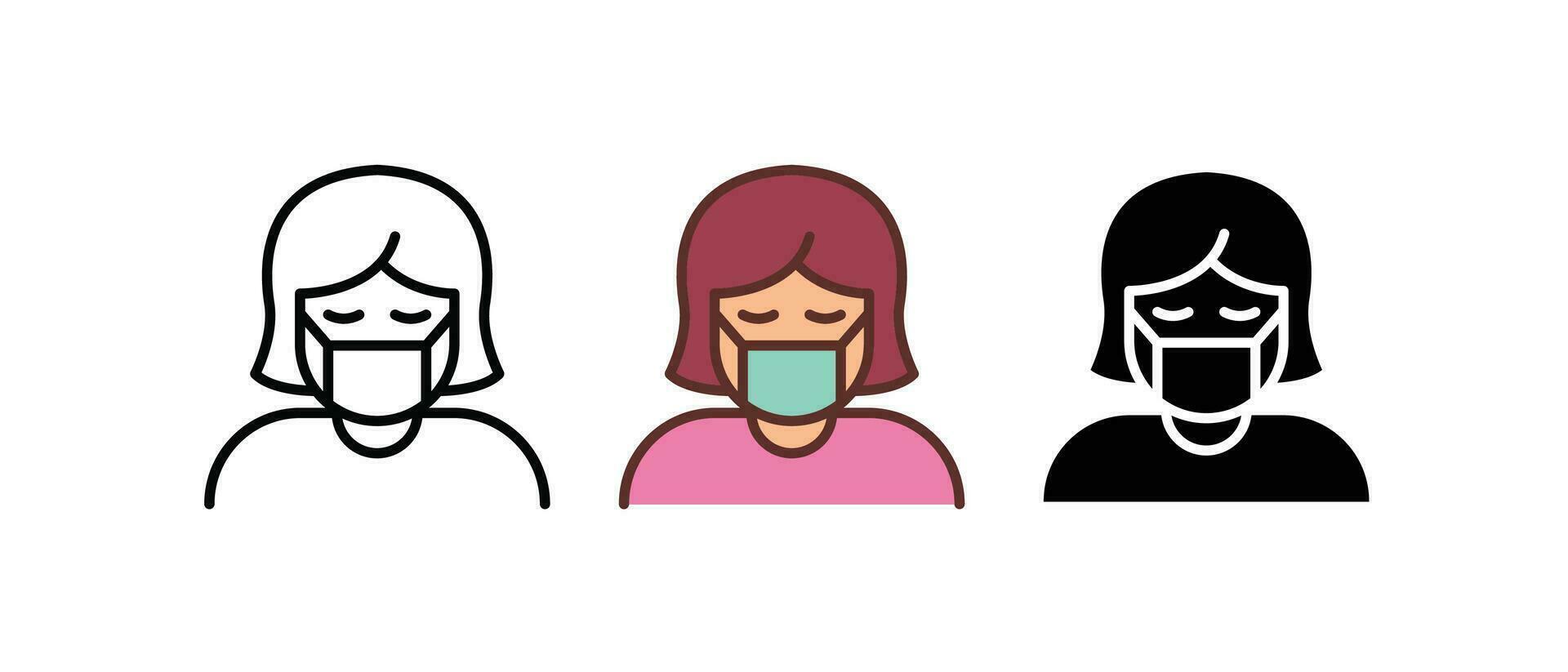 Wear face protection mask if you are sick or caring for someone who is sick. Woman in medical face protection mask icon. Vector illustration. Design on white background.EPS 10.