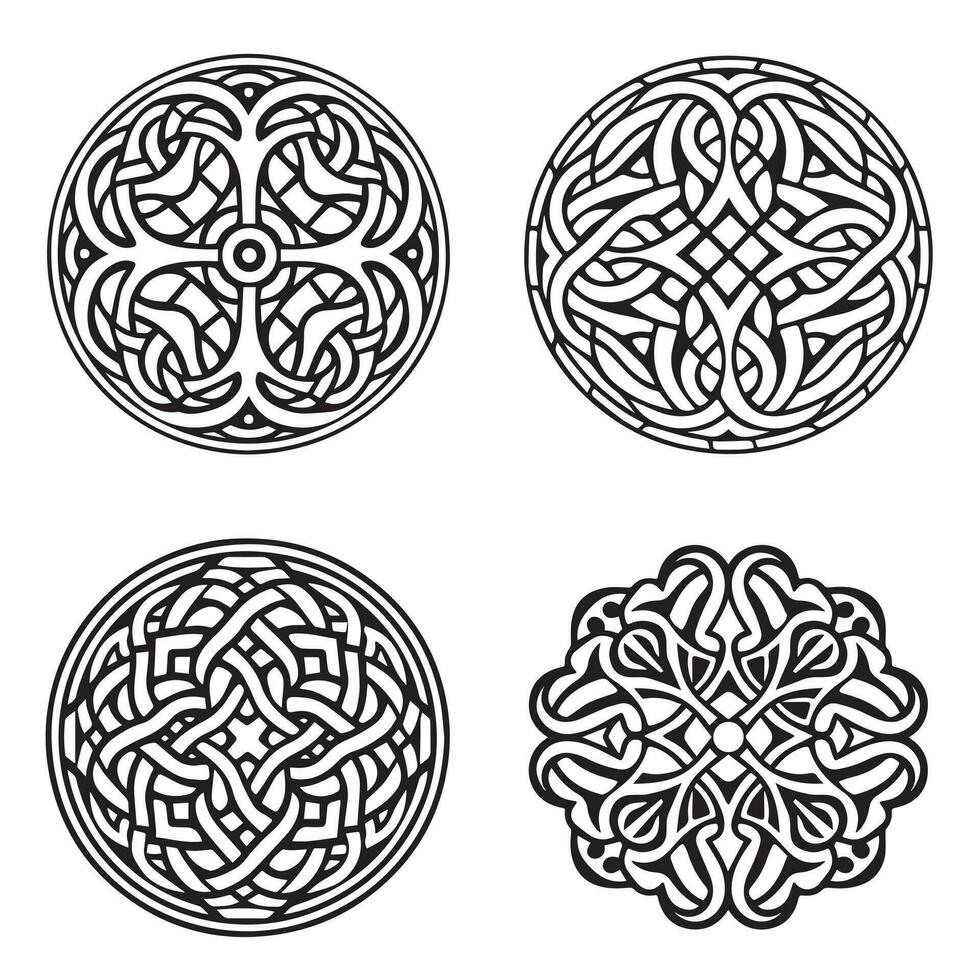 Celtic ornament circular round mandala set. Tattoo viking style collection. Adult coloring page vector