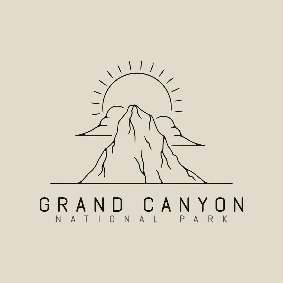 grand canyon mountain national park line art logo design with  sun burst and cloud minimalist style logo vector illustration design.