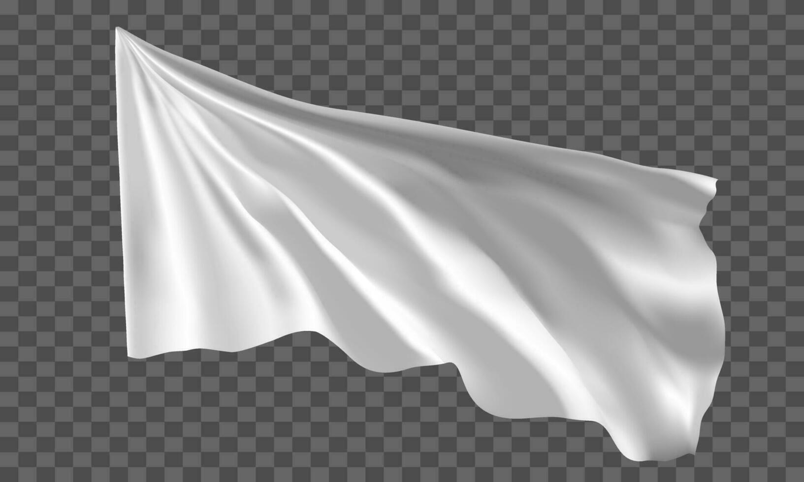 Realistic white flag flying on grey checkered background vector