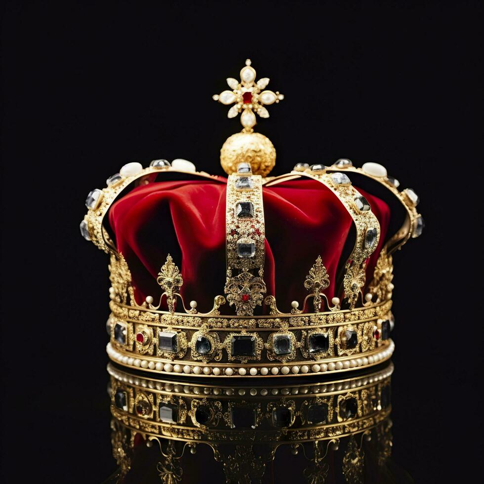 The Royal Coronation Crown Isolated on a Black Background. Generative AI photo