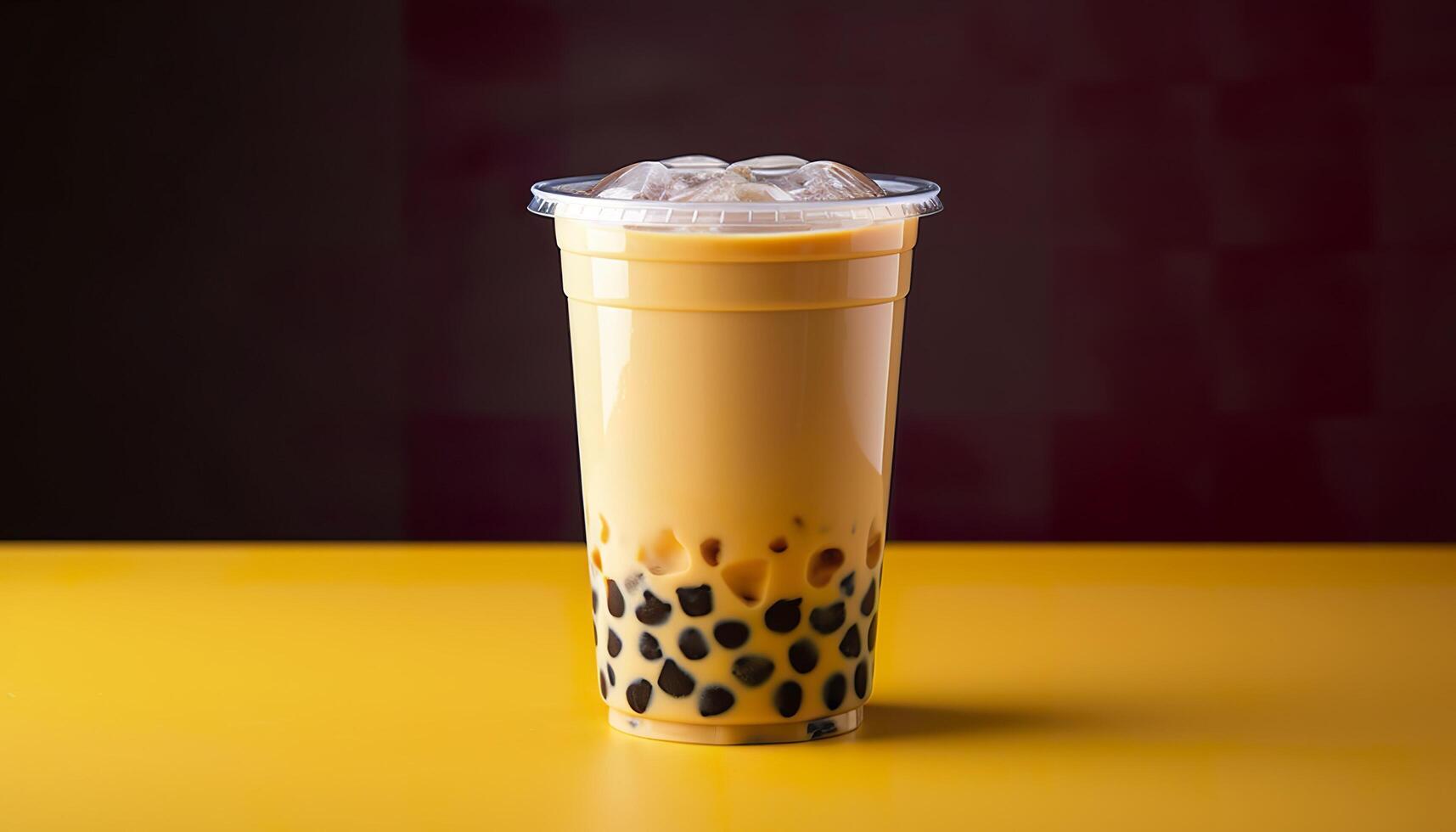 A bubble tea in a plastic cup. Generative AI photo