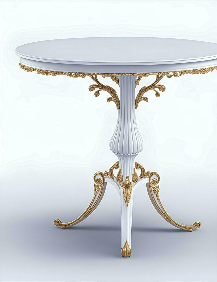 Elegant White Rounded Table On A White Background Generative Ai photo