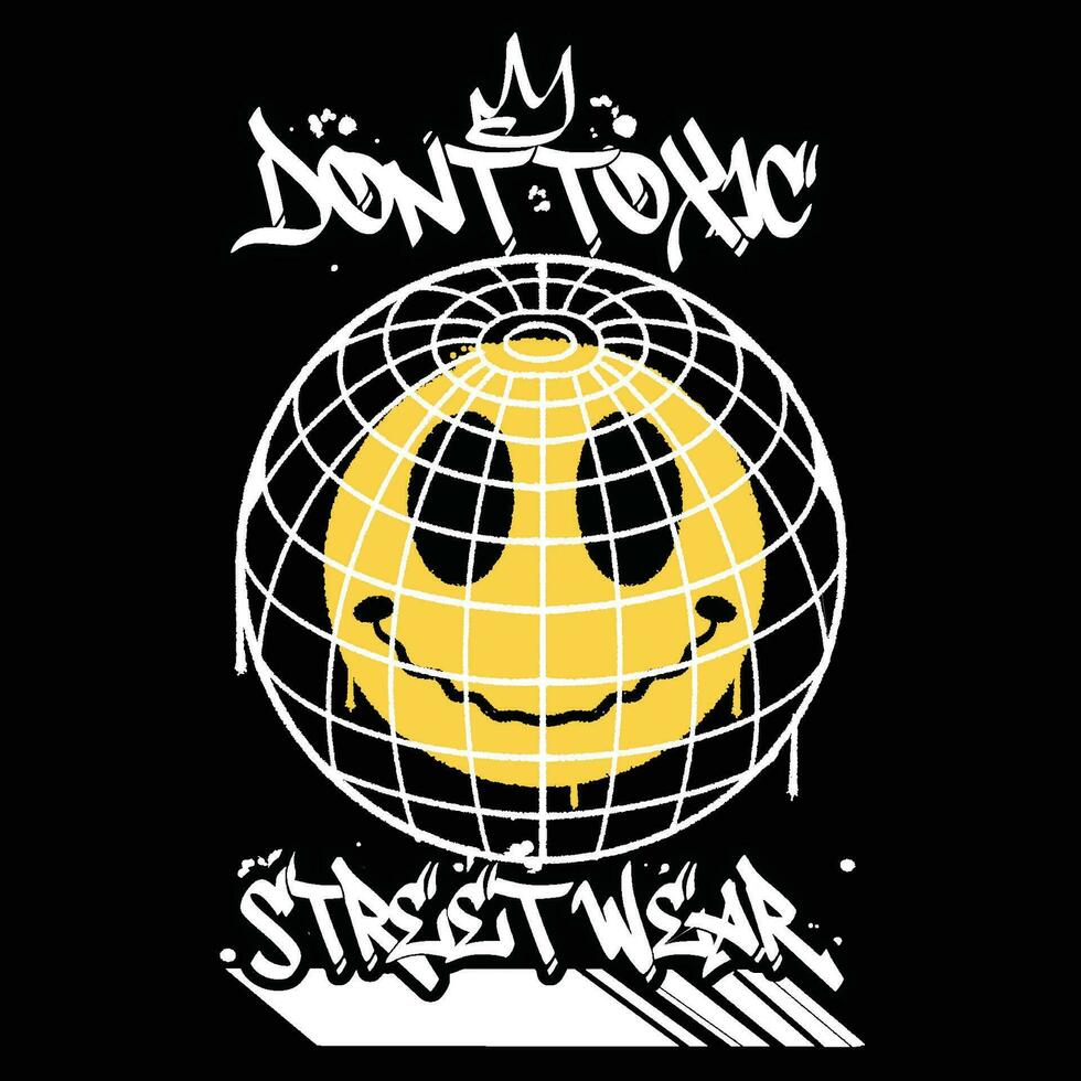 Graffiti smile emoticon street wear illustration with slogan don't toxic vector