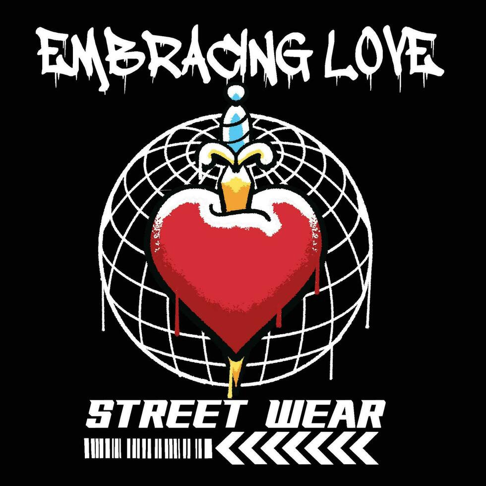 Graffiti love street wear illustration with slogan embracing love vector