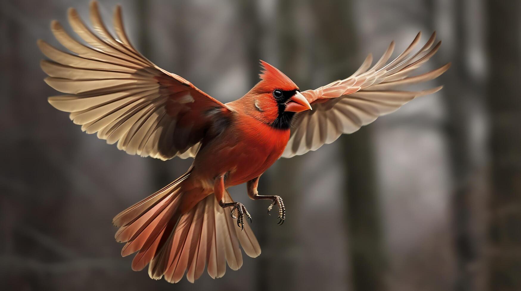 Northern Cardinal coming in for a landing. Generative AI photo