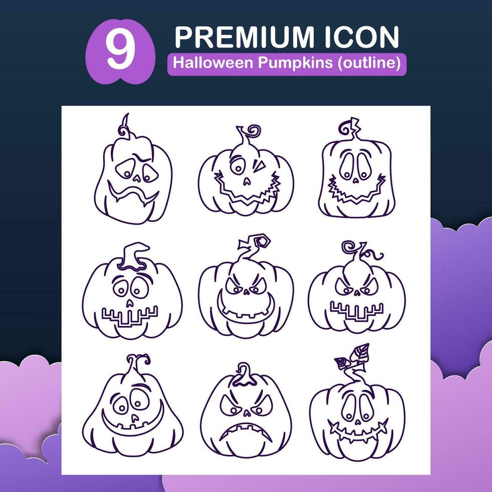 Premium icon set halloween pumpkin in outline. vector