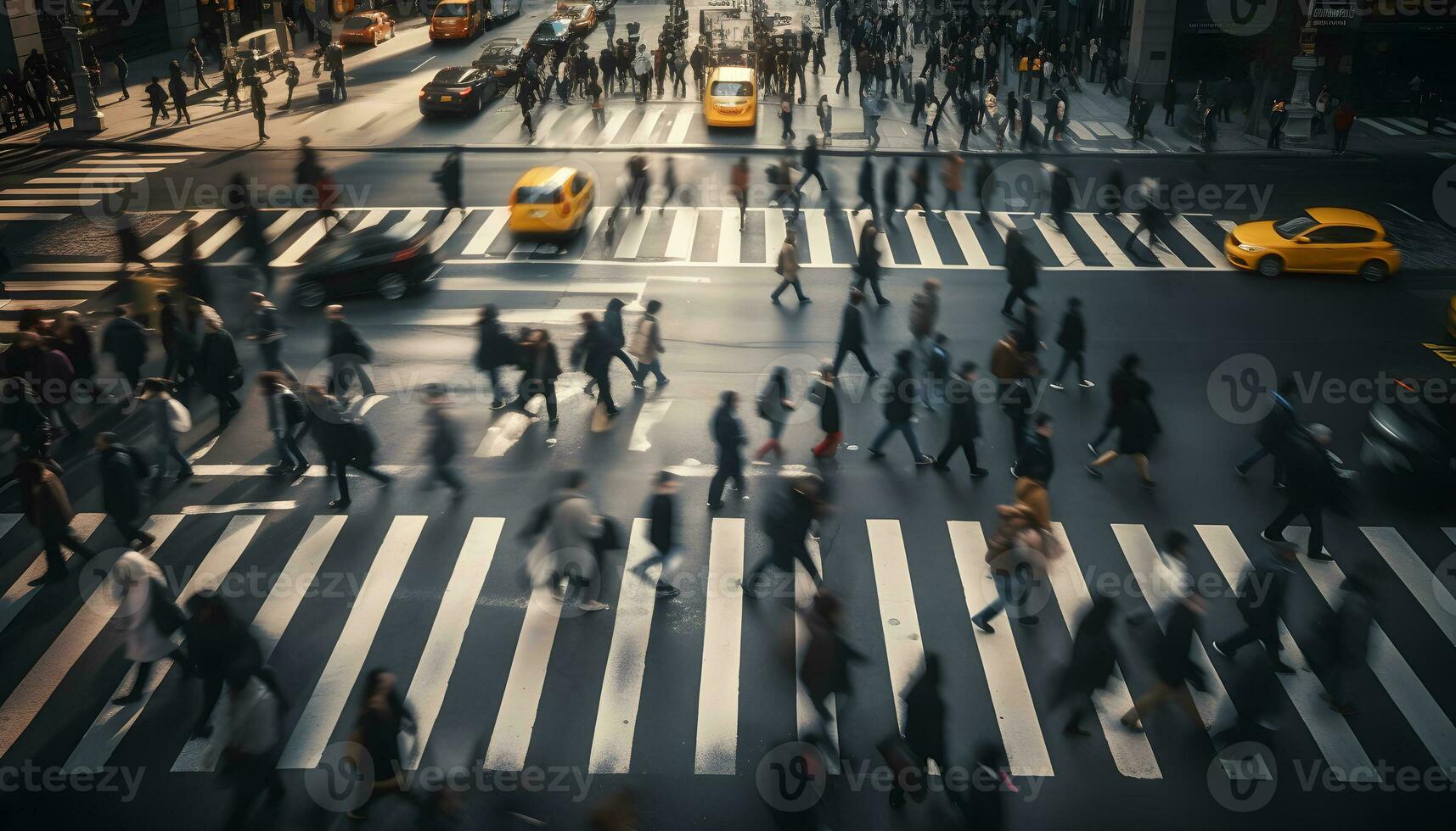 Top view of people on crosswalk. Generative AI photo