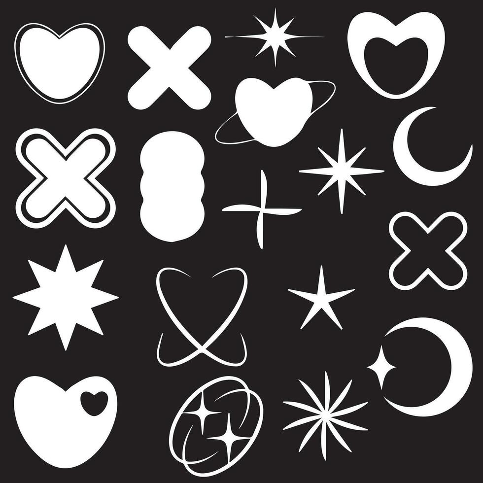 Vector set of Y2K stars, starburst and retro futuristic graphic ornaments for decoration.