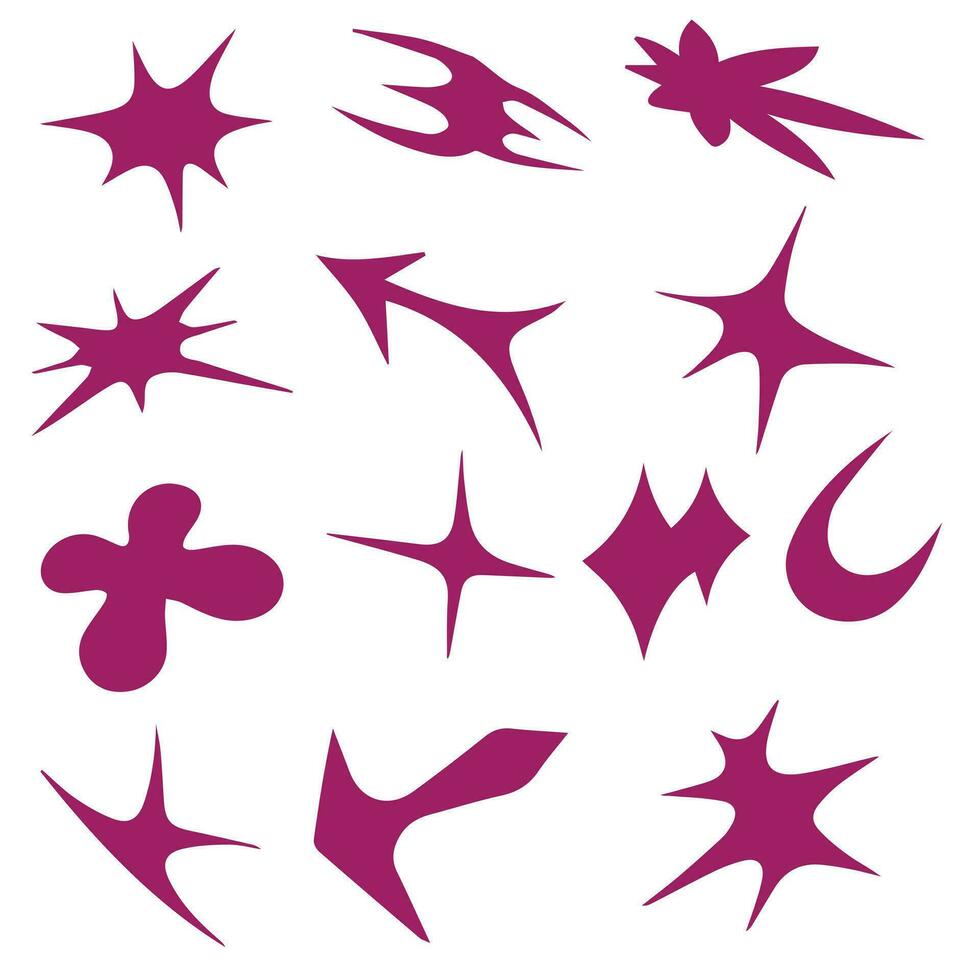 Vector set of Y2K stars, starburst and retro futuristic graphic ornaments for decoration.