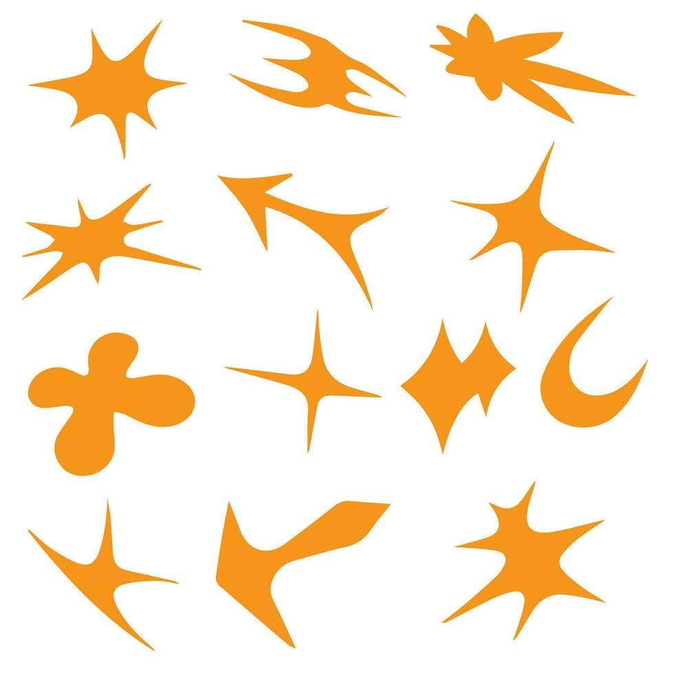 Vector set of Y2K stars, starburst and retro futuristic graphic ornaments for decoration.