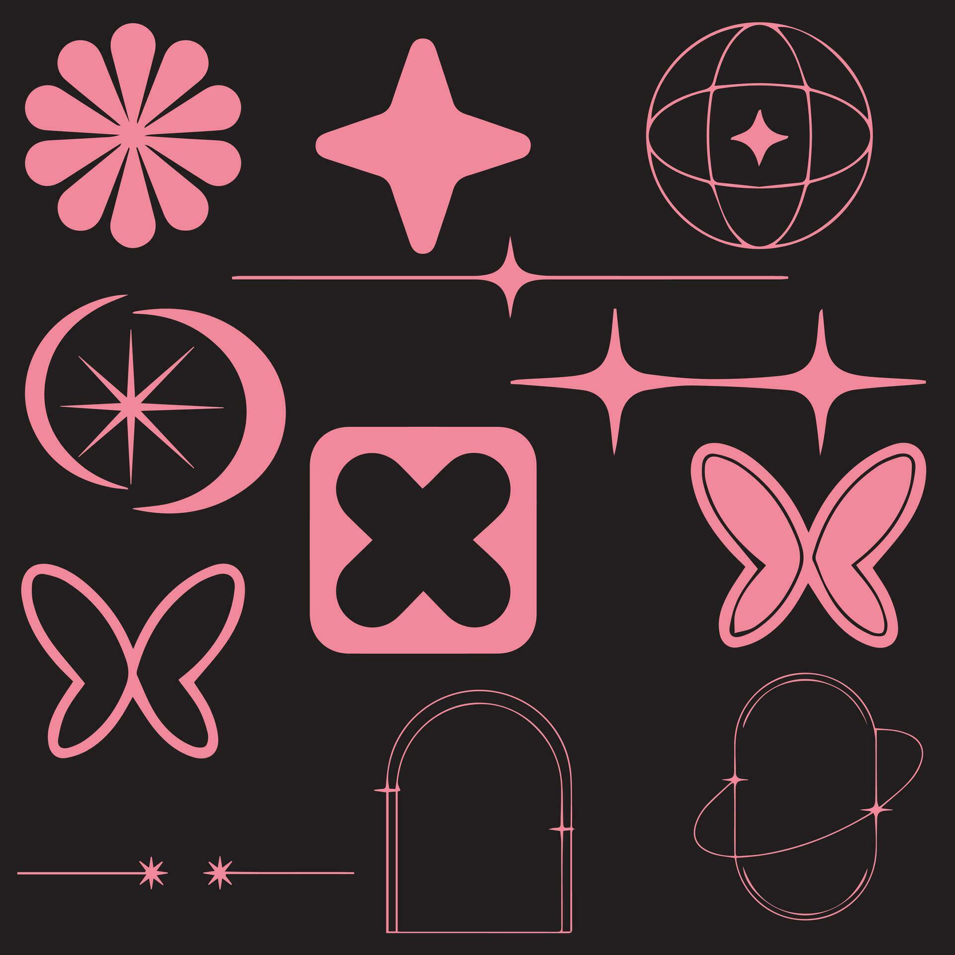 Vector set of Y2K stars, starburst and retro futuristic graphic ...