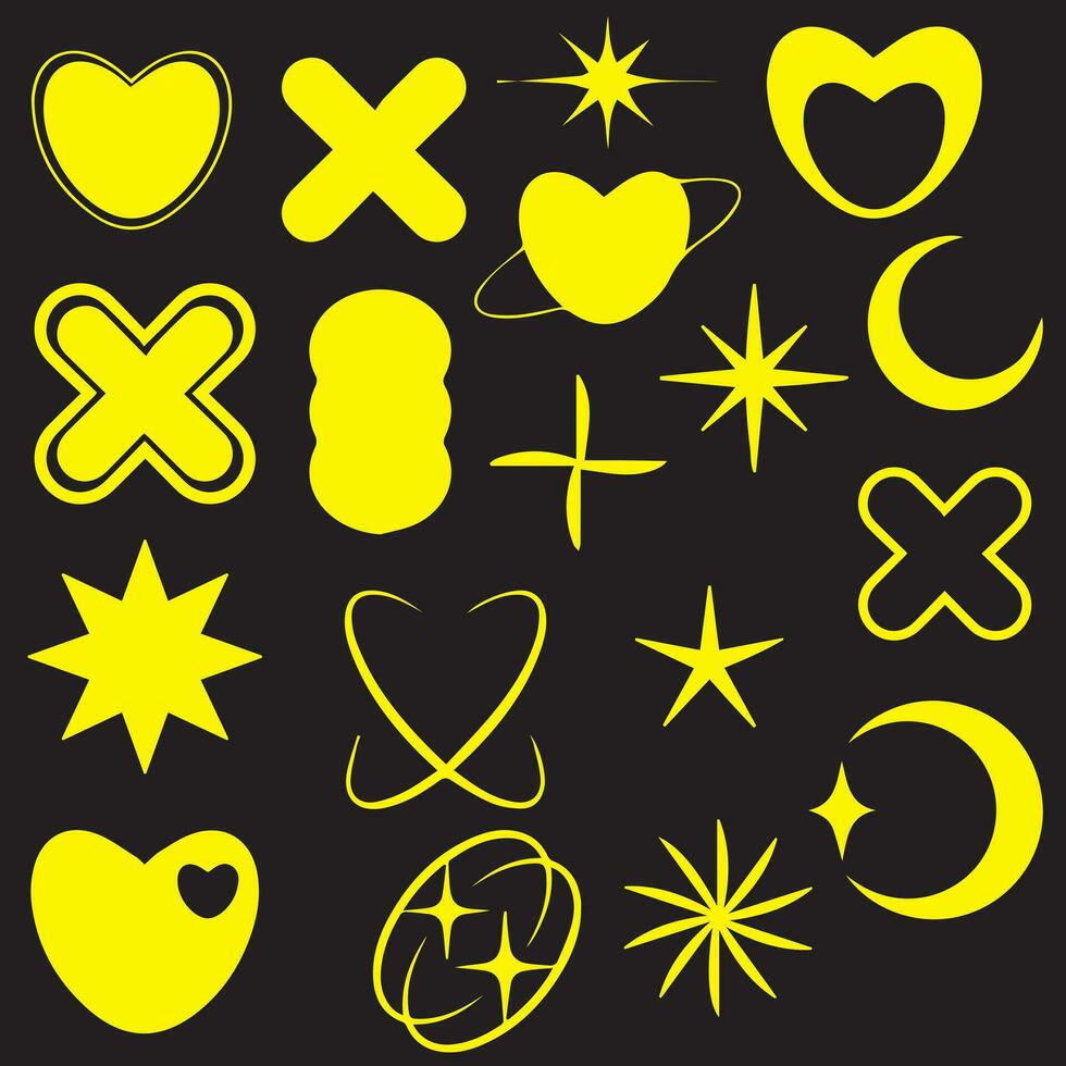 Vector set of Y2K stars, starburst and retro futuristic graphic ornaments for decoration.