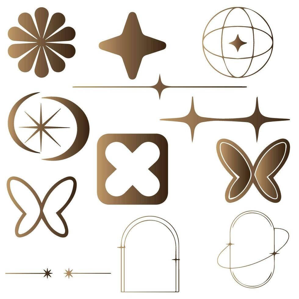 Vector set of Y2K stars, starburst and retro futuristic graphic ornaments for decoration.