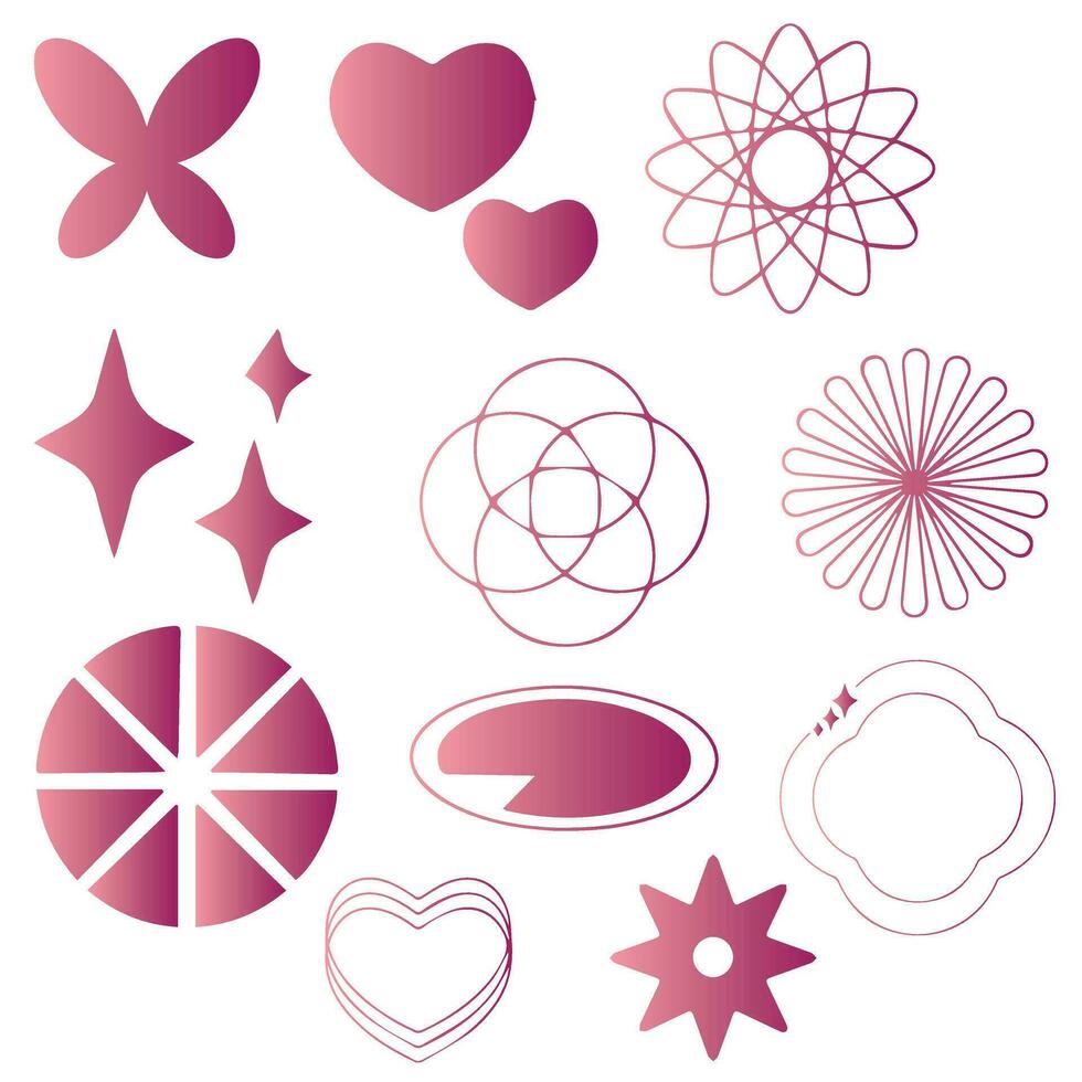 Vector set of Y2K stars, starburst and retro futuristic graphic ornaments for decoration.