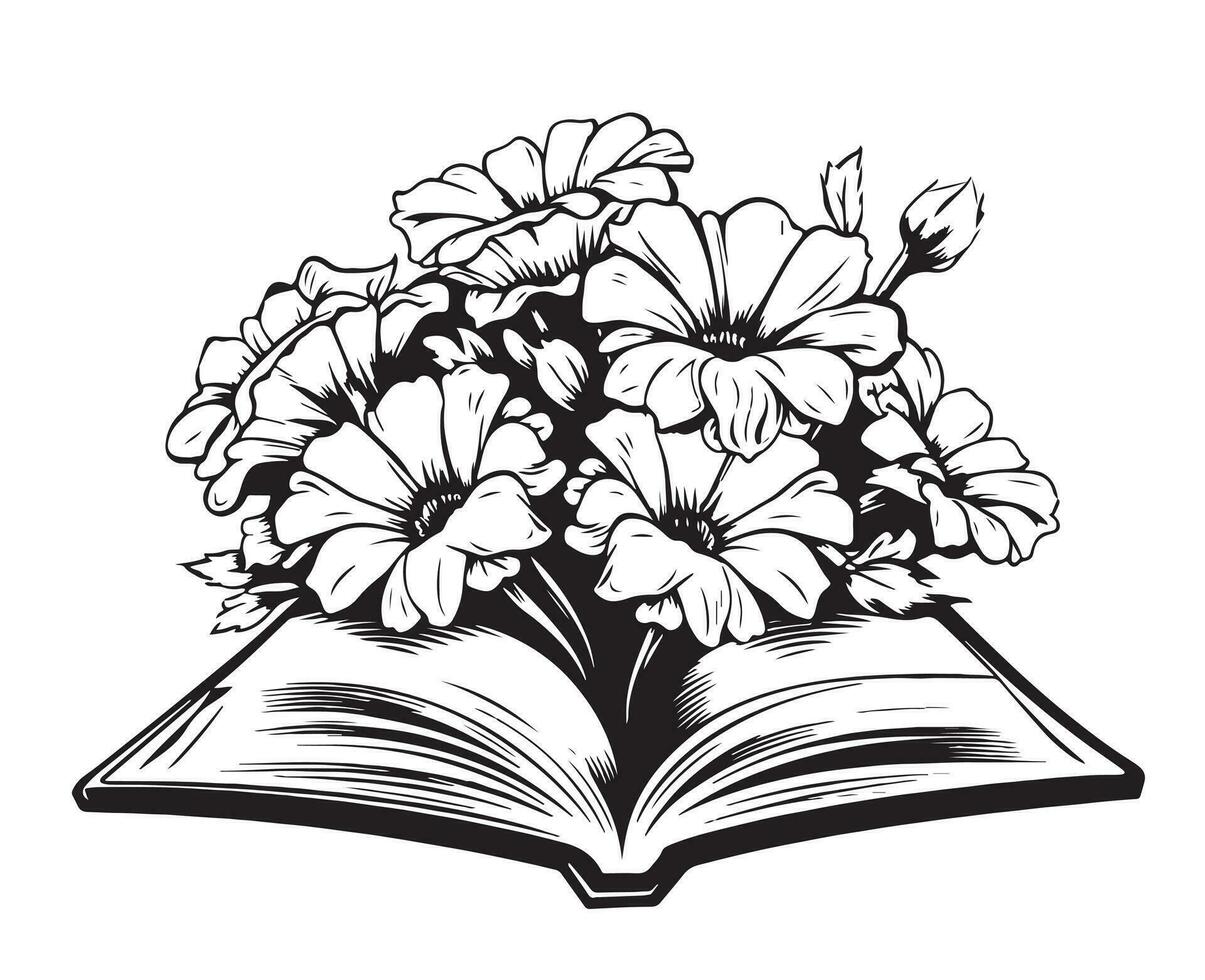 Floral open book sketch hand drawn Vector illustration Information and education