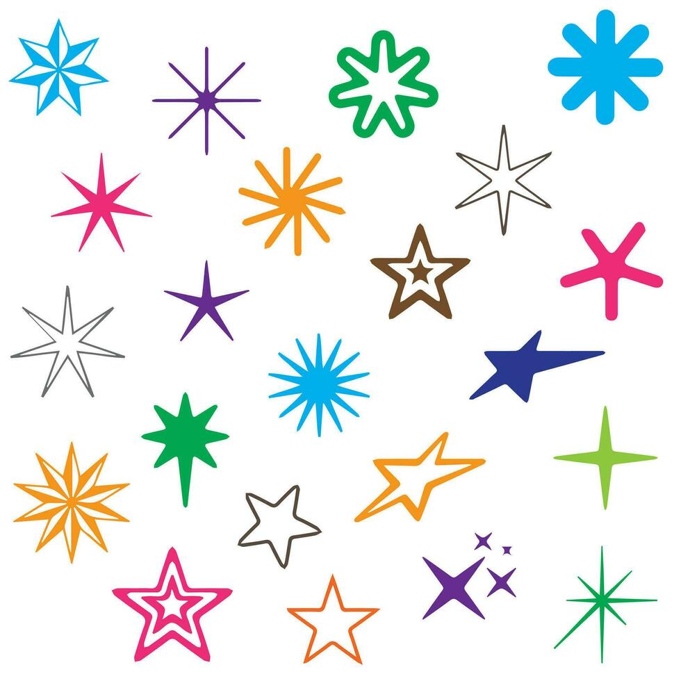 Vector set of Y2K stars, starburst and retro futuristic graphic ornaments for decoration.