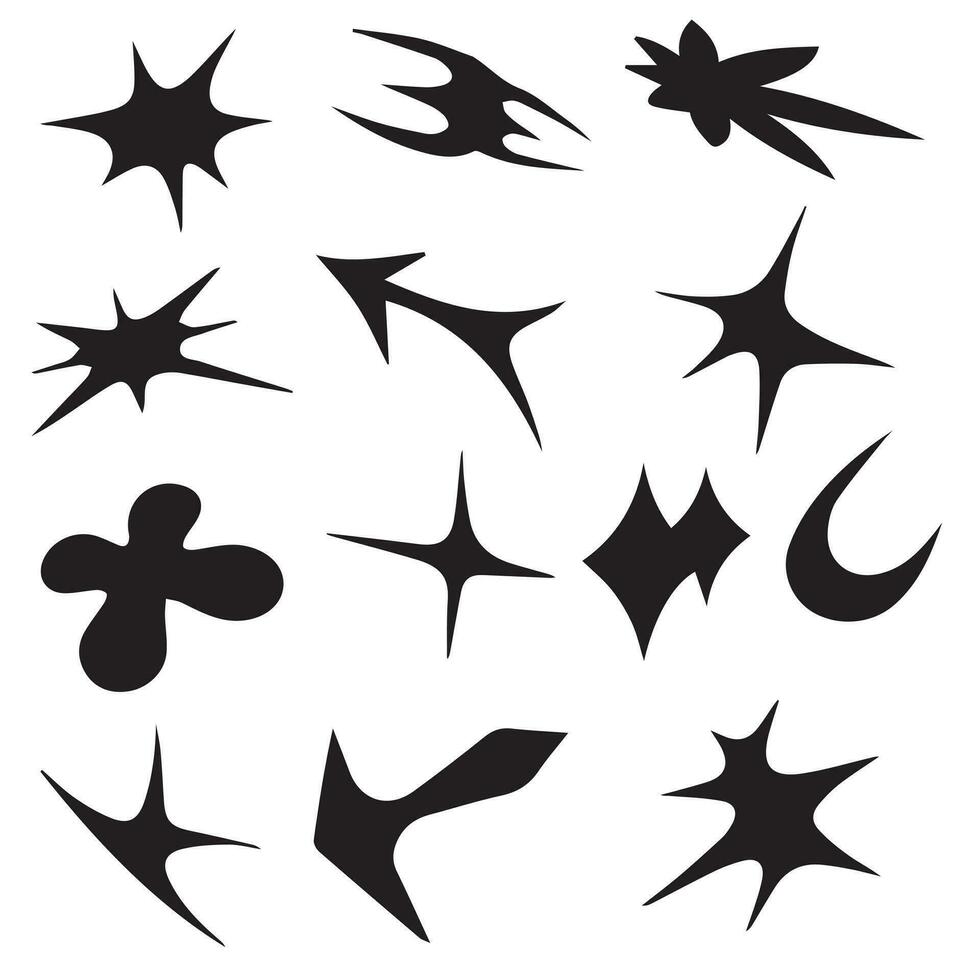 Vector set of Y2K stars, starburst and retro futuristic graphic ornaments for decoration.