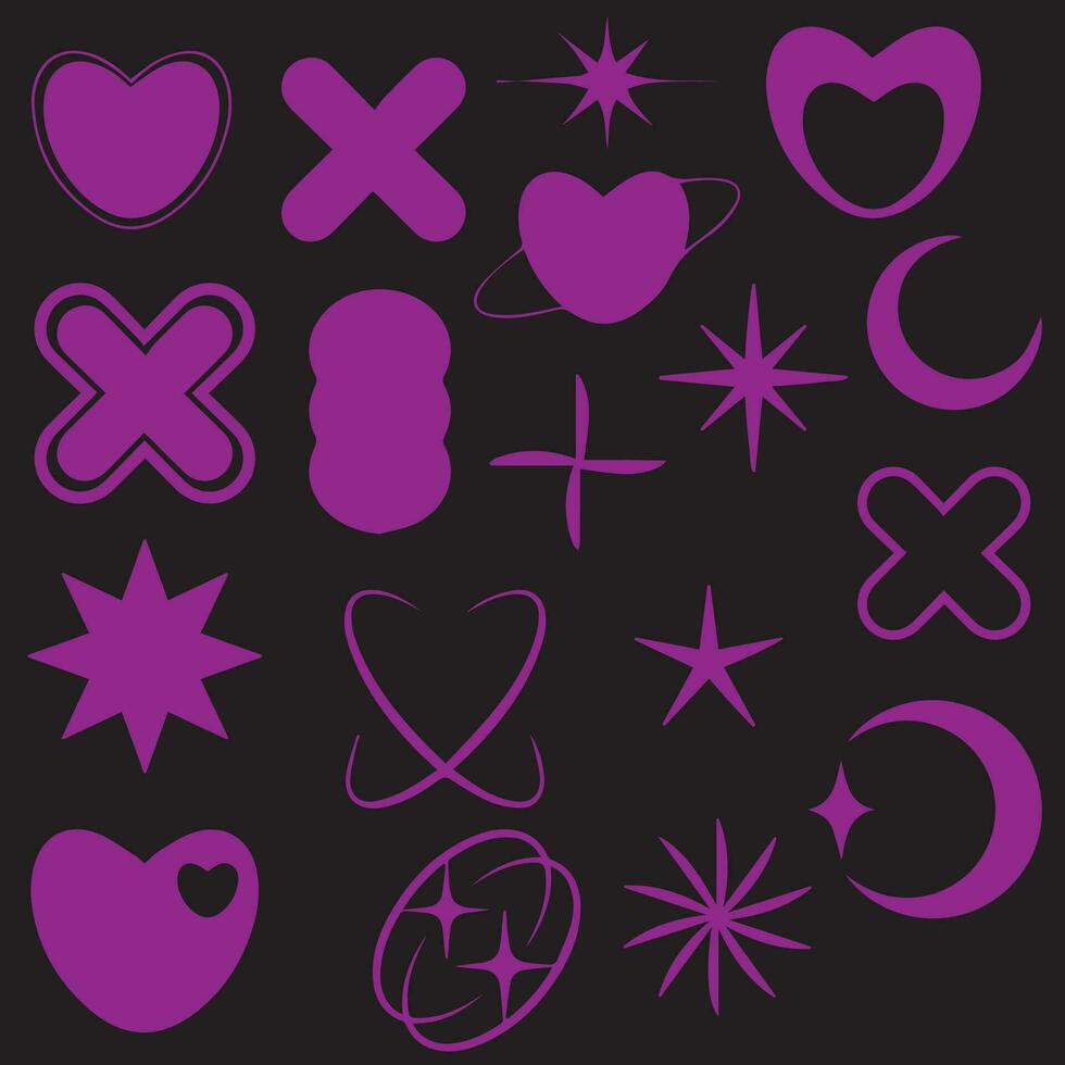 Vector set of Y2K stars, starburst and retro futuristic graphic ornaments for decoration.