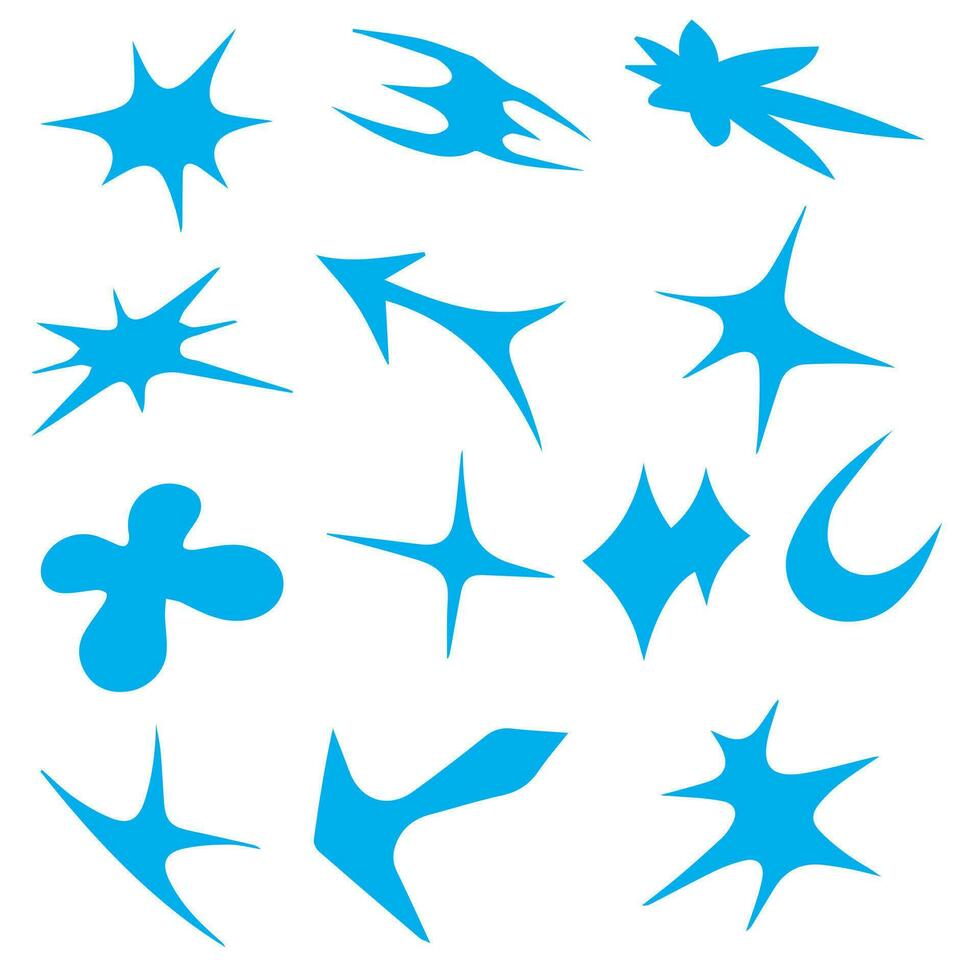 Vector set of Y2K stars, starburst and retro futuristic graphic ornaments for decoration.