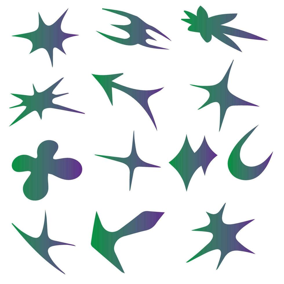 Vector set of Y2K stars, starburst and retro futuristic graphic ornaments for decoration.