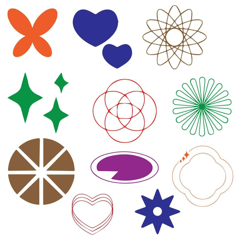 Vector set of Y2K stars, starburst and retro futuristic graphic ornaments for decoration.