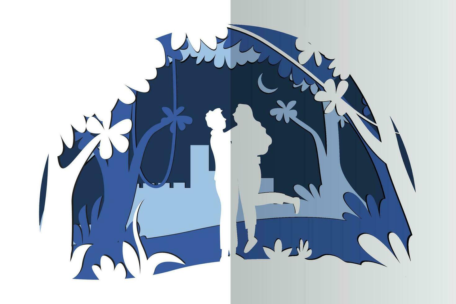 Papercut art, Couple romance in forest vector illustration