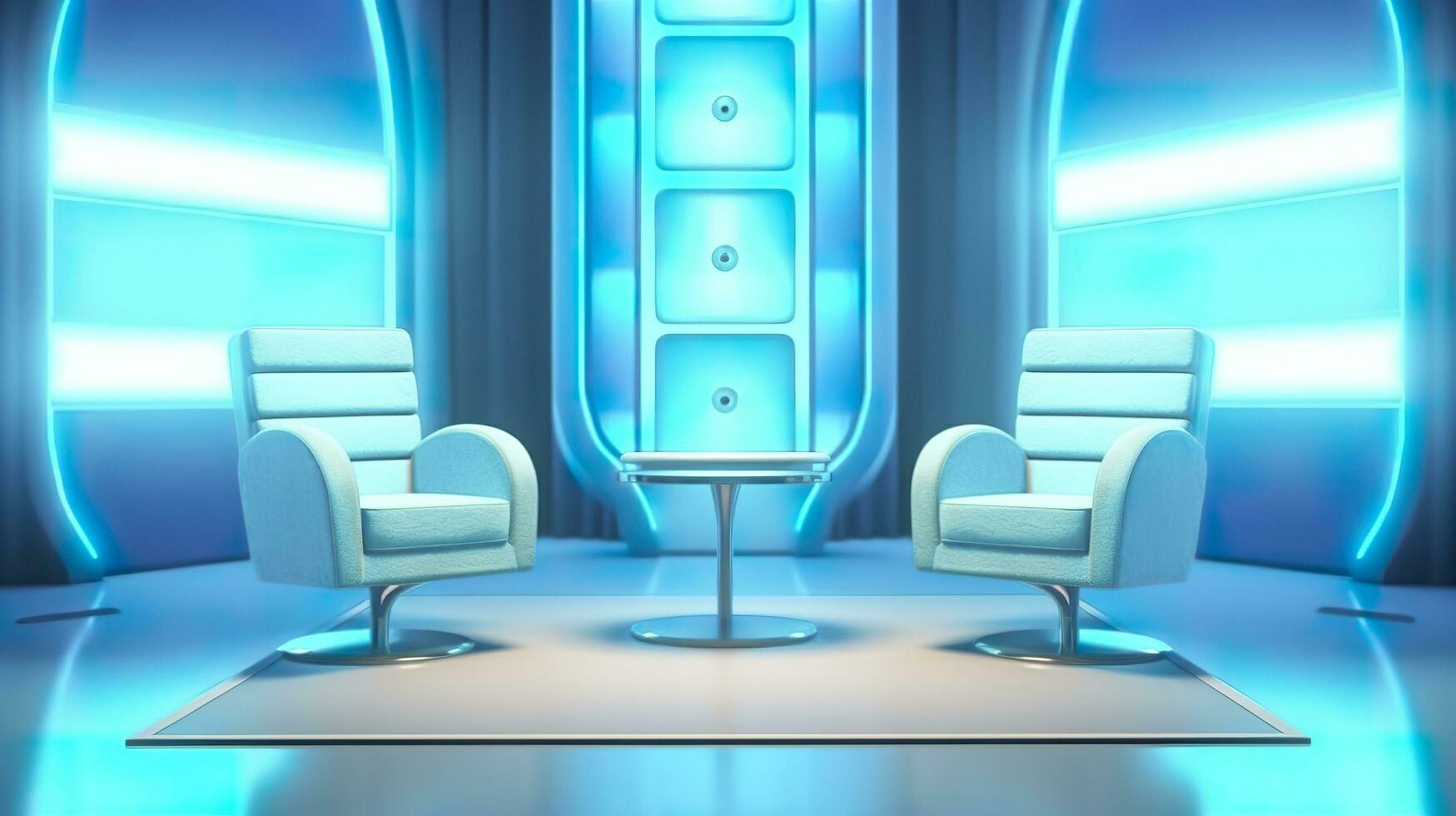 The Future of Game Shows. A Simple, Modern Setting with Two Chairs and a Whole Lot of Fun. AI Generative photo