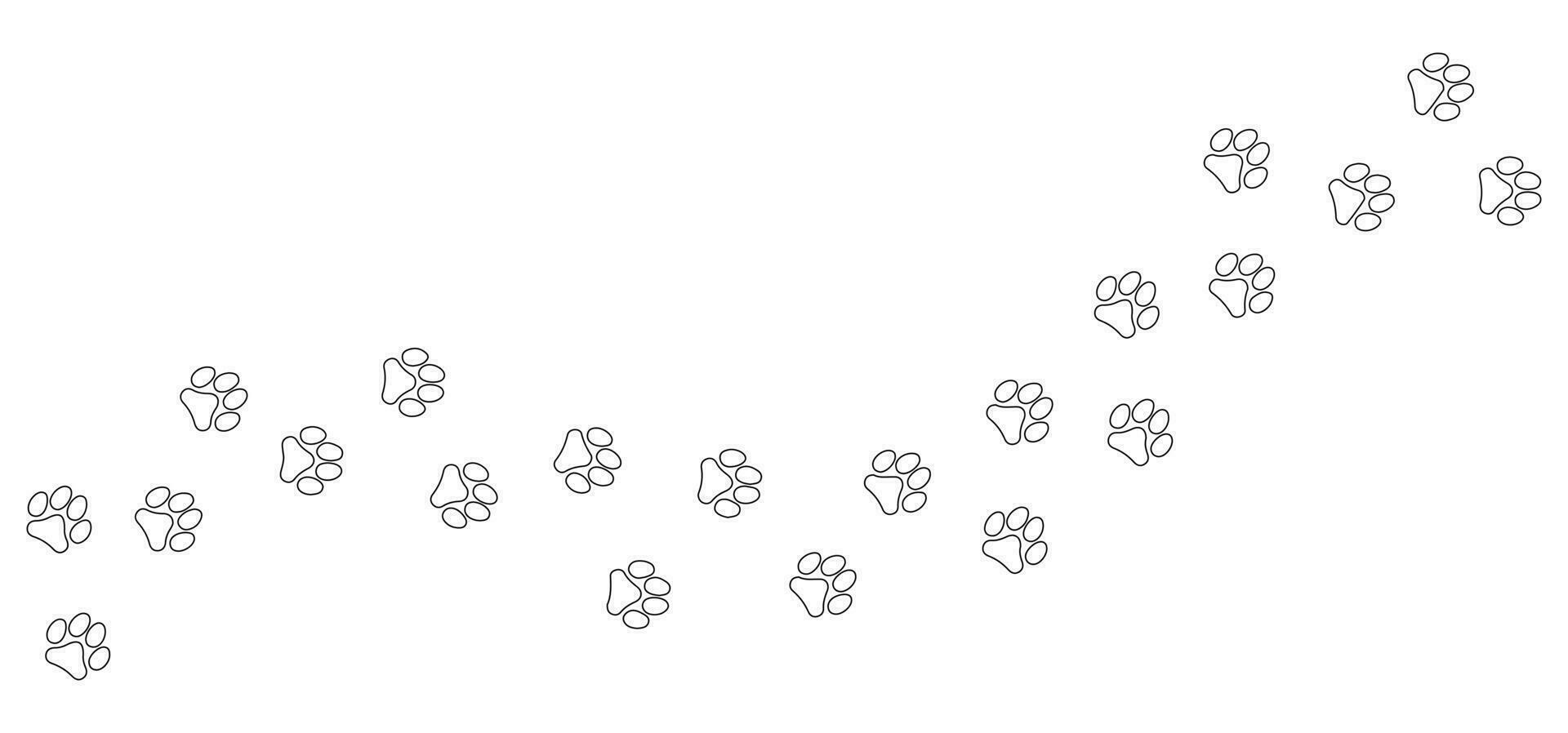 Track of paw footprints from cat, tiger, lion, jaguar, panther, leopard, snow bars, cougar, cheetah, felines. Silhouette diagonal track. Vector. For pet shop, textiles, print on clothes vector