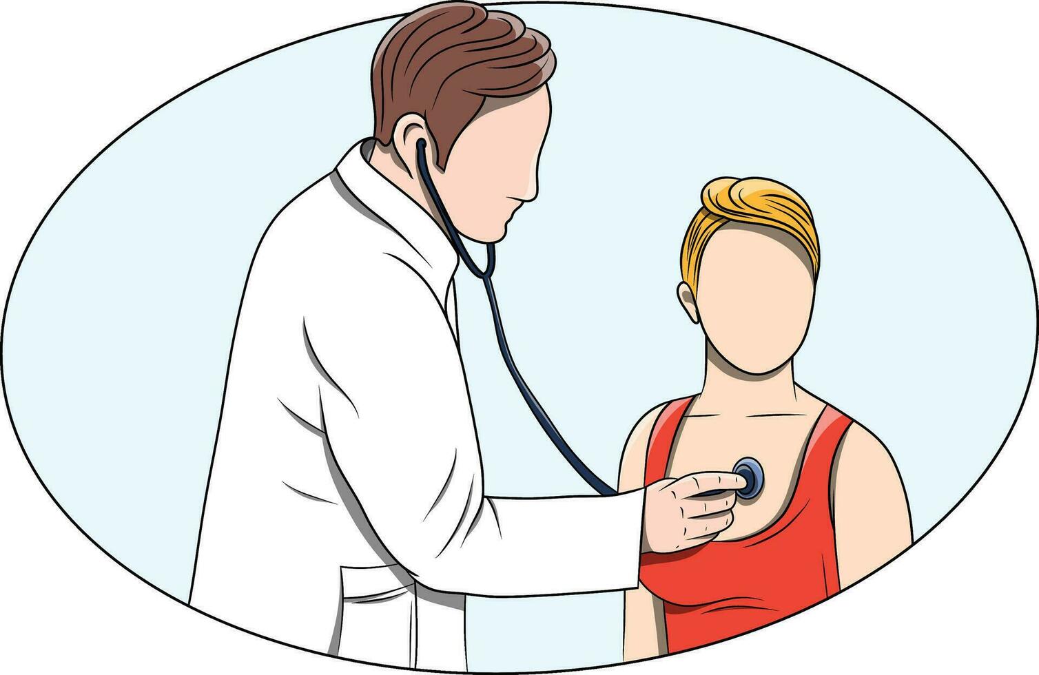 An Illustration Of A Medical Doctor Examining a Patient Using A Stethoscope vector
