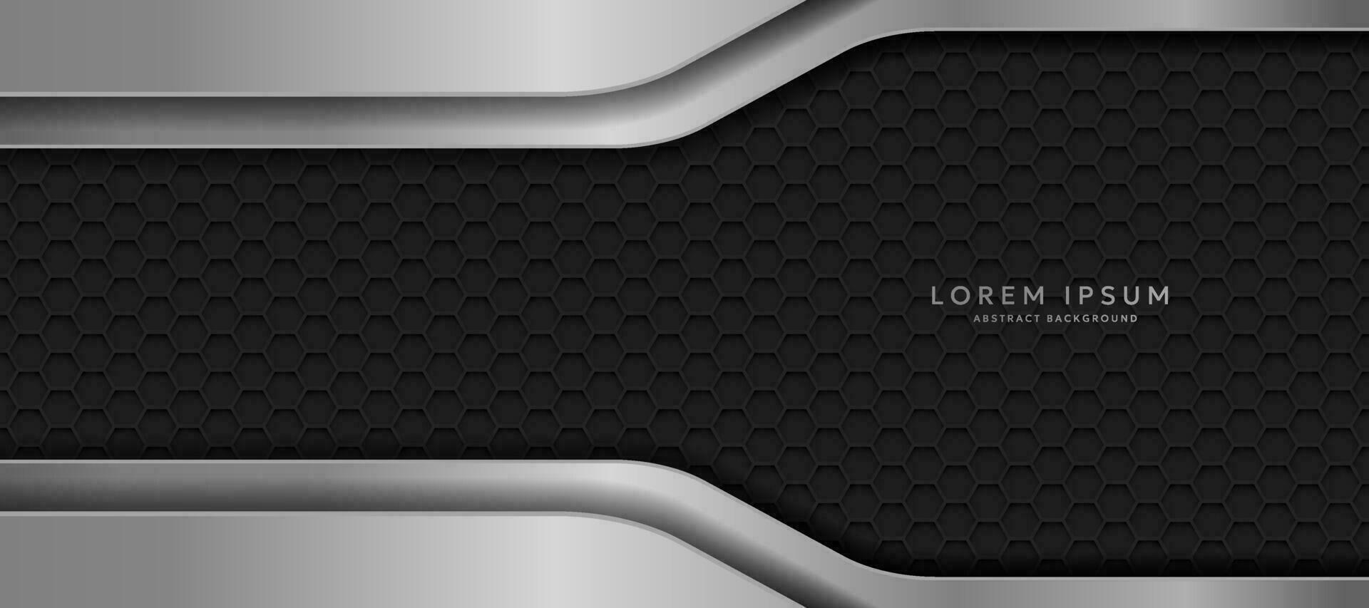 The dark background consists of reflective metallic lines. hexagonal metal texture background vector