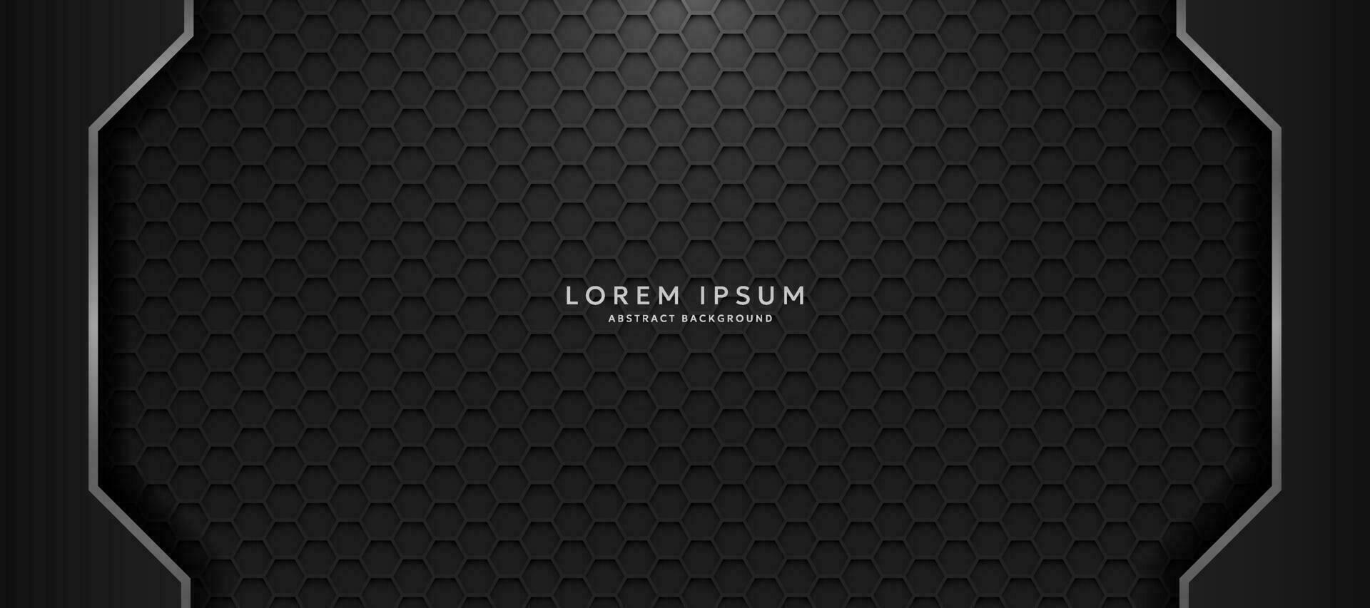 The dark background consists of reflective metallic lines. hexagonal metal texture background vector
