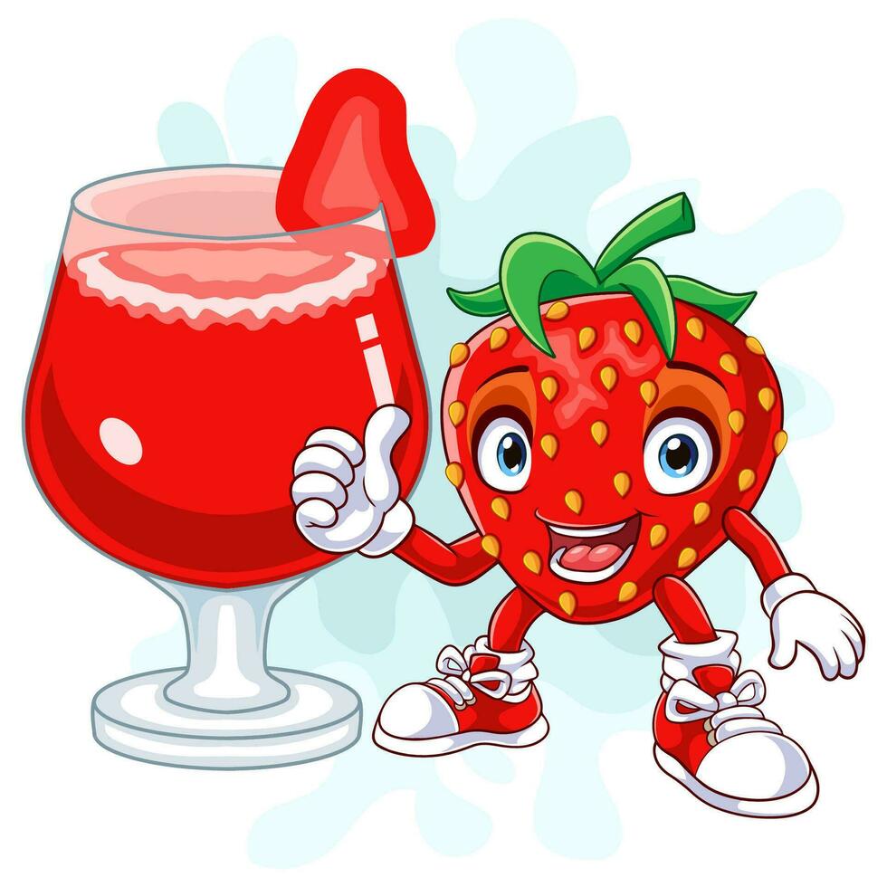 Cute strawberry cartoon waving hand vector