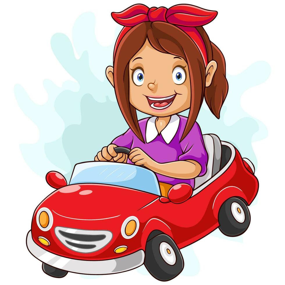 Young girl driving a car vector