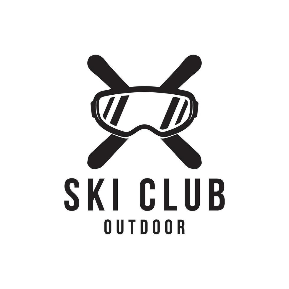 Retro ski sport template Logo element on vintage winter, with skis and mountain.Logo for ski sport, club, badge and label. vector