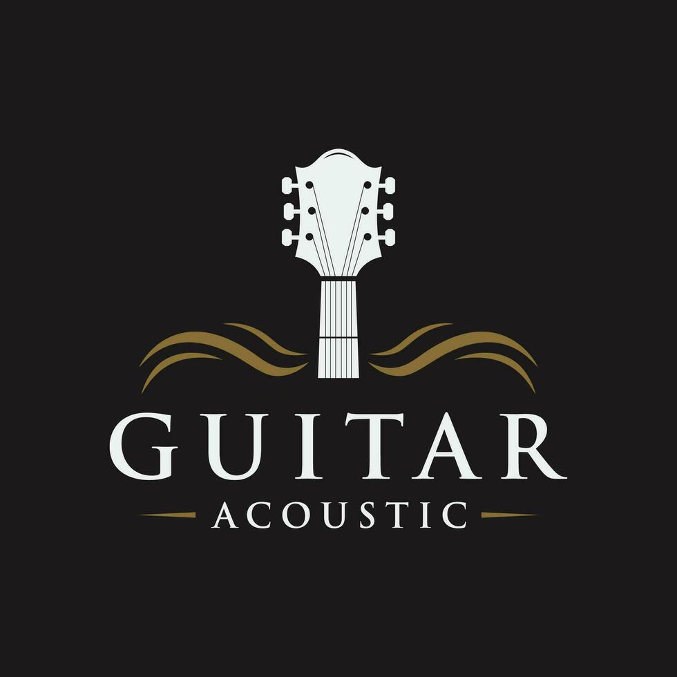 retro guitarra música logo modelo diseño. logo para acústico, bar, tipografía y Club nocturno. vector