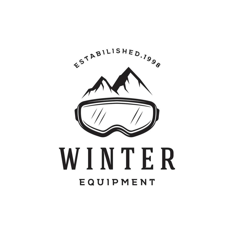 Retro ski sport template Logo element on vintage winter, with skis and mountain.Logo for ski sport, club, badge and label. vector