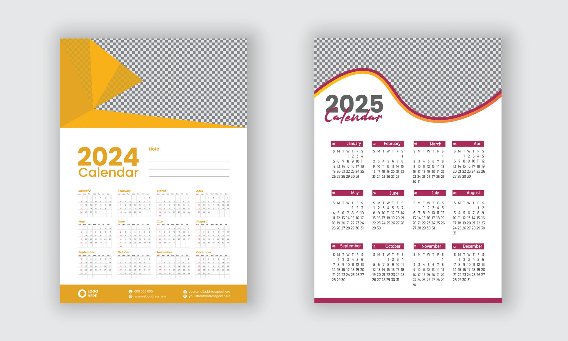 calendario 2024, 2025 vector calendario diseño colocar. el semana empieza en domingo o pared