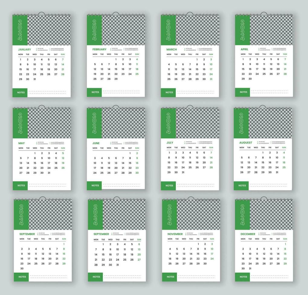 2024 año pared calendario o 2024 pared calendarios en un minimalista estilo vector