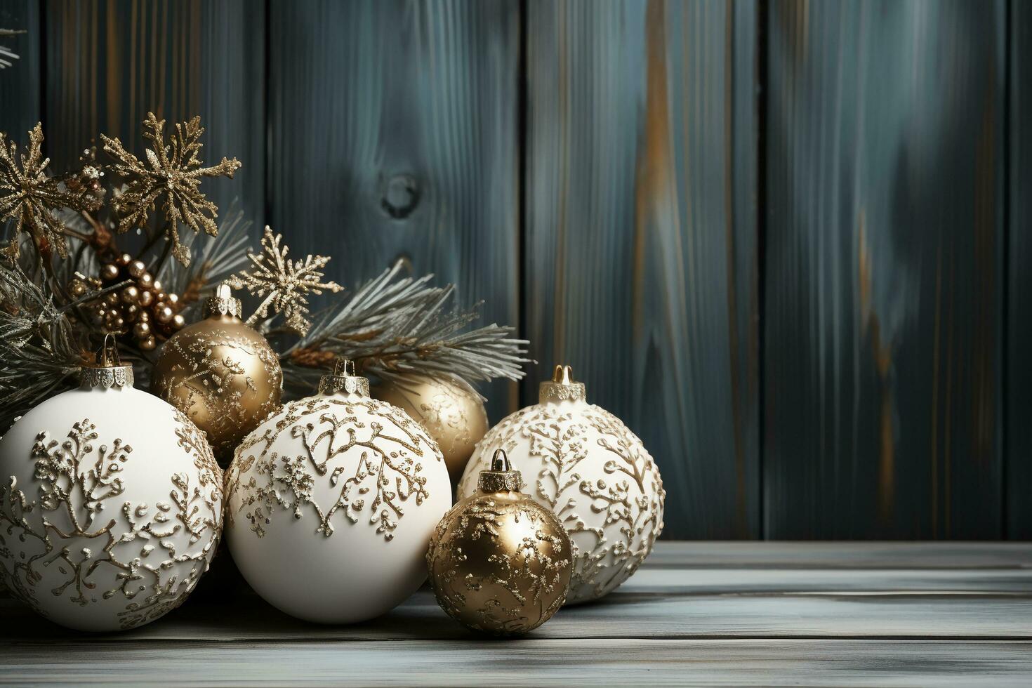 Christmas holidays composition on white wooden background. AI generative photo